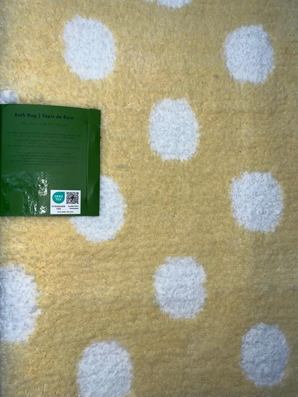Kate Spade NY Yellow and White Polka Dots Bathroom Rug 20x32in